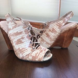Perfect spring brown and beige lace up wedges